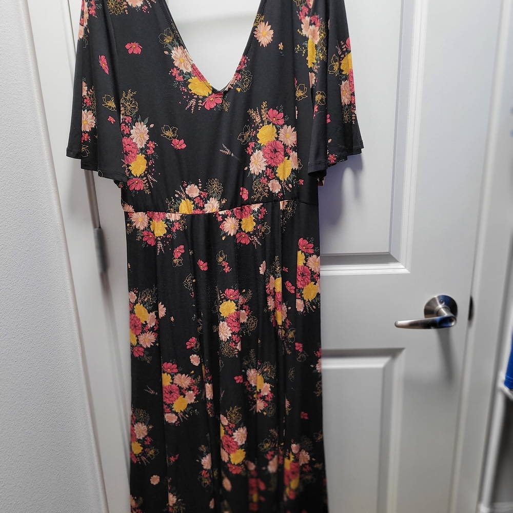 Torrid Black Maxi Dress with Floral Design